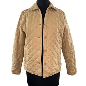 Y2K 90's RALPH LAUREN Blue Label Tan Insulation Jacket Quilted Front-Button Sz S